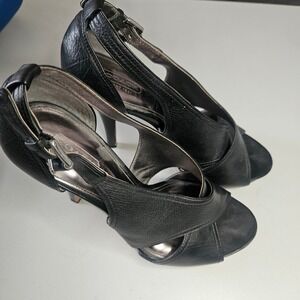 Coach Adelle Black Leather Platform Sandals Peep Toe Heels Q1521 Womens 7B